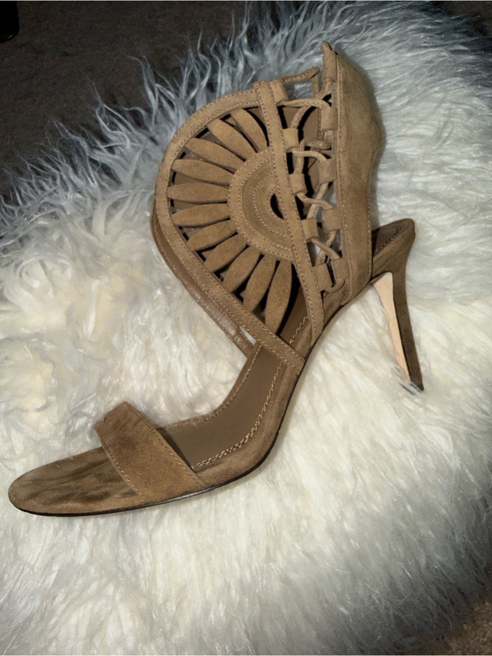 Tory Burch Suede Tan Cutout High Heel Sandals